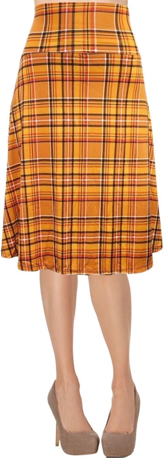 Women's A-Line Foldover Lightweight Flare Midi Pull On Closure Skirt