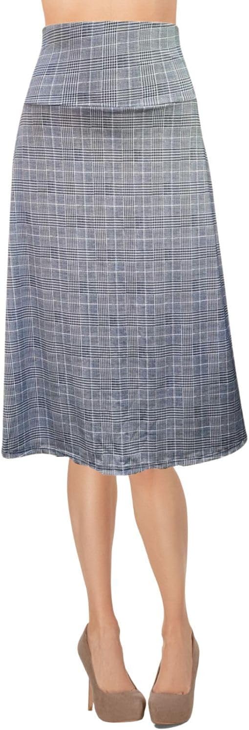 Women's A-Line Foldover Lightweight Flare Midi Pull On Closure Skirt