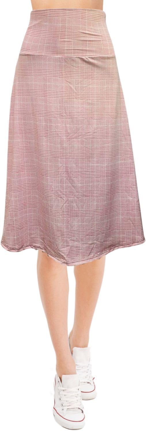 Women's A-Line Foldover Lightweight Flare Midi Pull On Closure Skirt