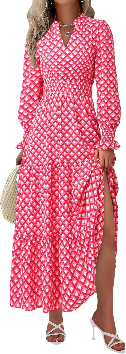 PRETTYGARDEN Women's Floral Maxi Dress Fall A Line Wedding Guest Dresses