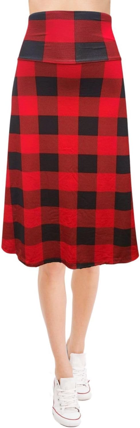 Women's A-Line Foldover Lightweight Flare Midi Pull On Closure Skirt