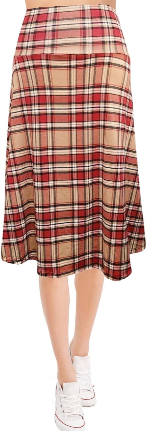 Women's A-Line Foldover Lightweight Flare Midi Pull On Closure Skirt