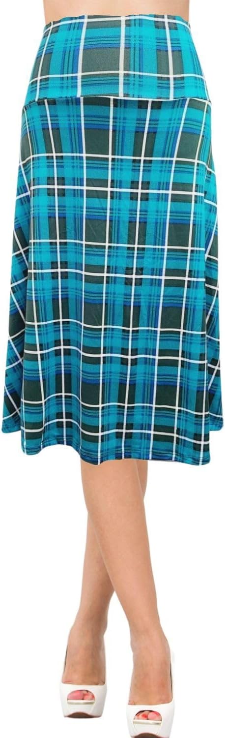 Women's A-Line Foldover Lightweight Flare Midi Pull On Closure Skirt