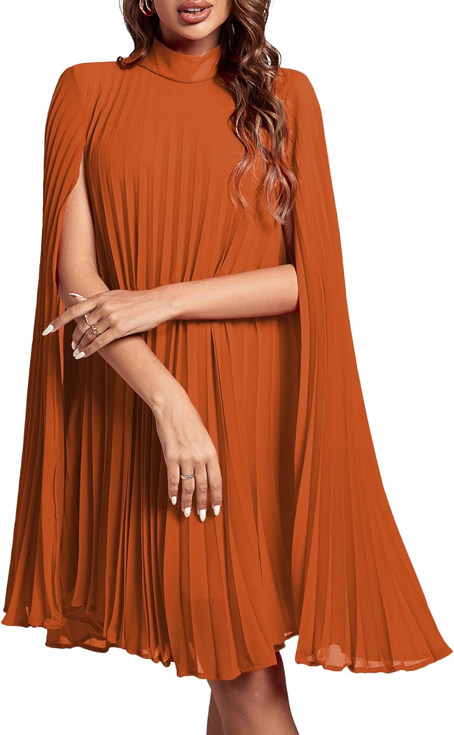 Women's Cloak Sleeve Party Midi Dress