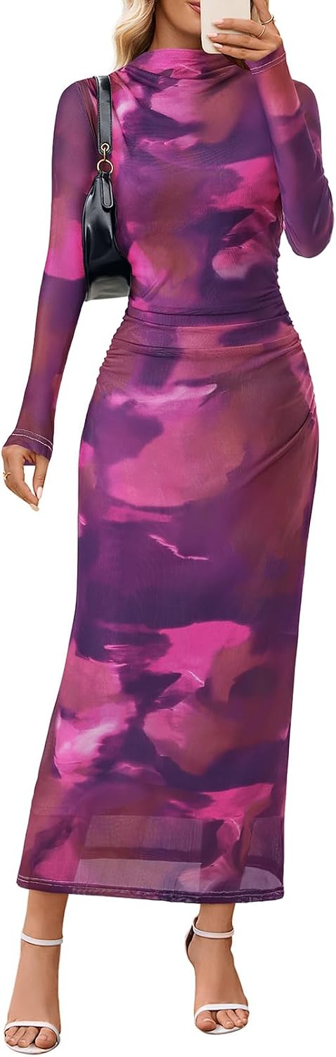 MEROKEETY Womens Fall Long Sleeve Floral Wedding Guest Maxi Dress
