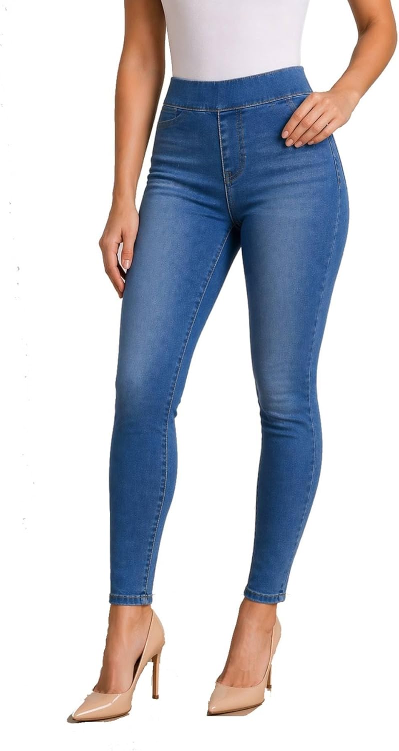 Women’s Stretch Denim Pull On Jeans With Pockets – Ripped