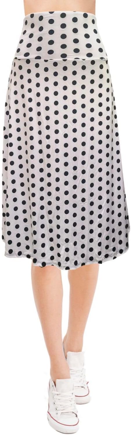 Women's A-Line Foldover Lightweight Flare Midi Pull On Closure Skirt