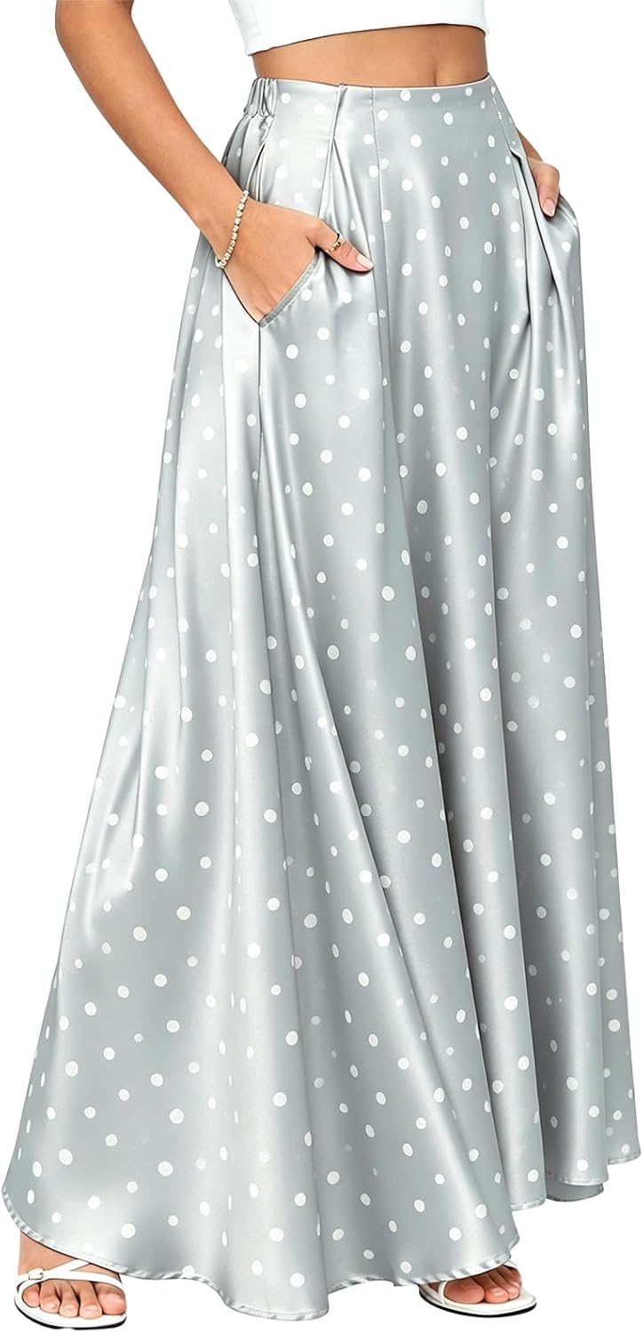 Maxi Satin Skirts for Womens High Waisted Flowy Long A line Skirt Trendy for Office Holiday Party