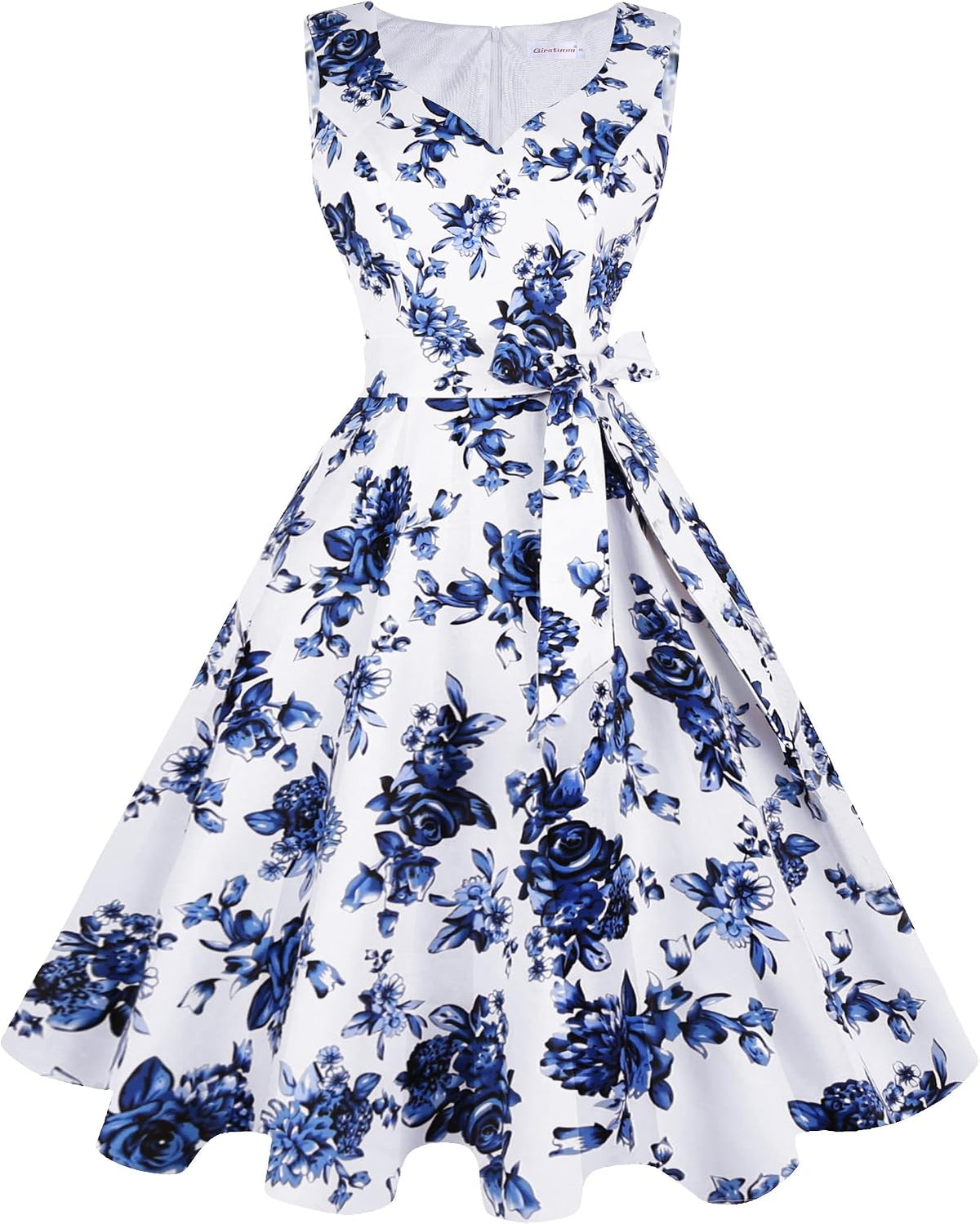 Girstunm 1950s Sleeveless Tea Party Swing Pockets Dress