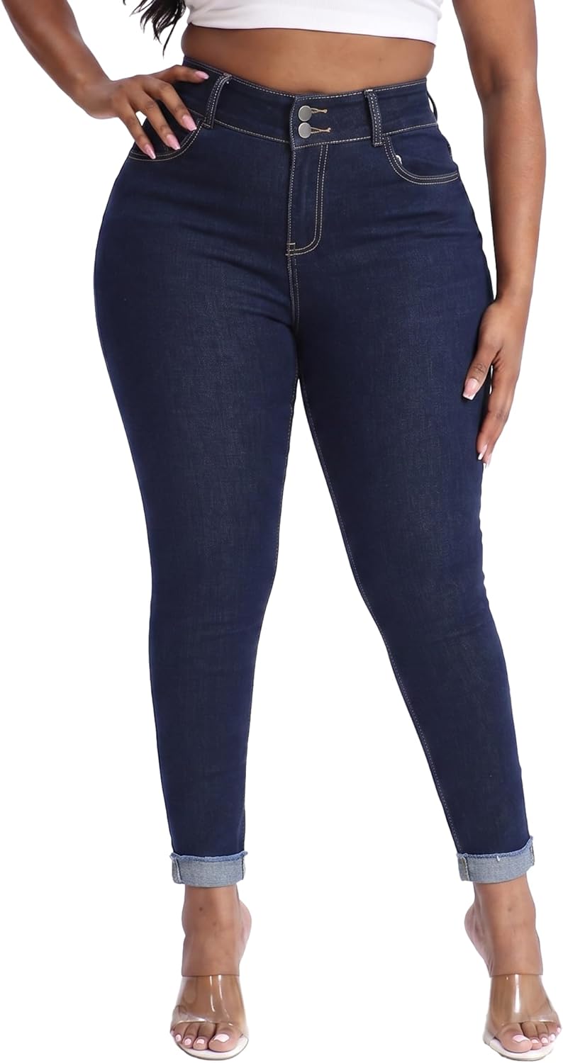 Womens Plus Size Skinny Jeans High Waisted Stretchy Classic