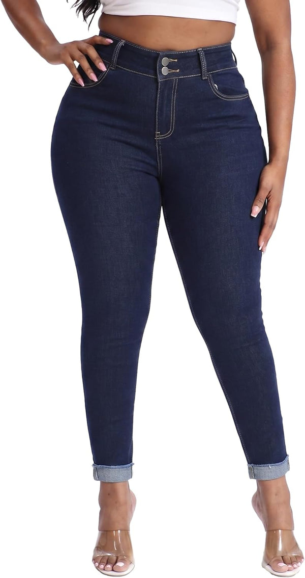 Womens Plus Size Skinny Jeans High Waisted Stretchy Classic