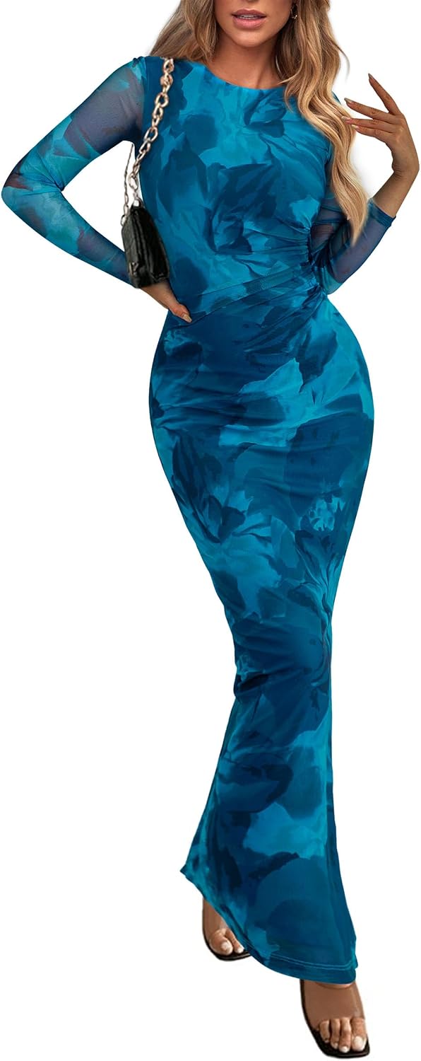 PRETTYGARDEN Women's Floral Bodycon Maxi Fall Dress