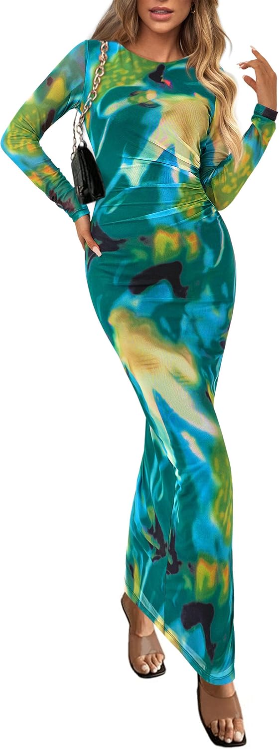 PRETTYGARDEN Women's Floral Bodycon Maxi Fall Dress