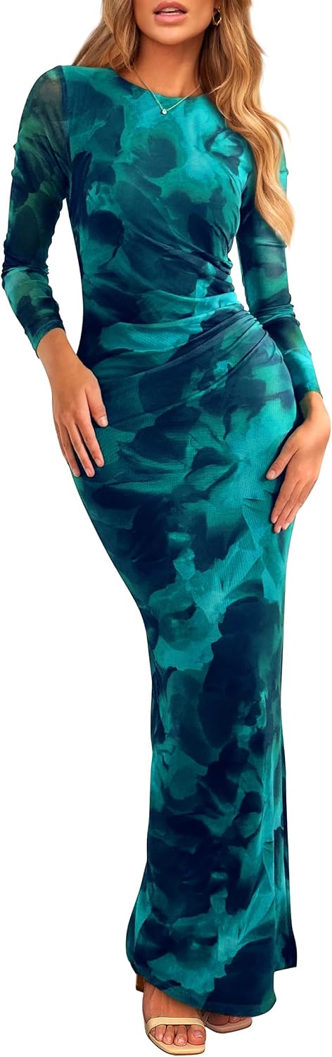 PRETTYGARDEN Women's Floral Bodycon Maxi Fall Dress