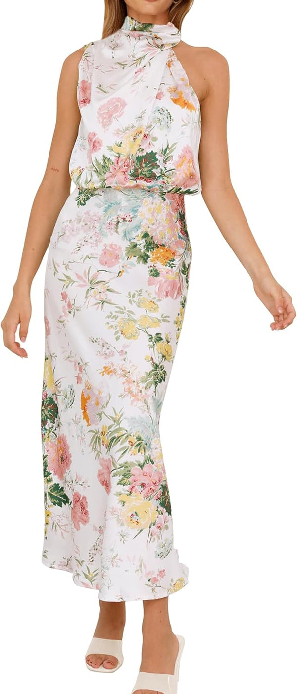 PRETTYGARDEN Women's Summer Satin Maxi Cocktail Dress