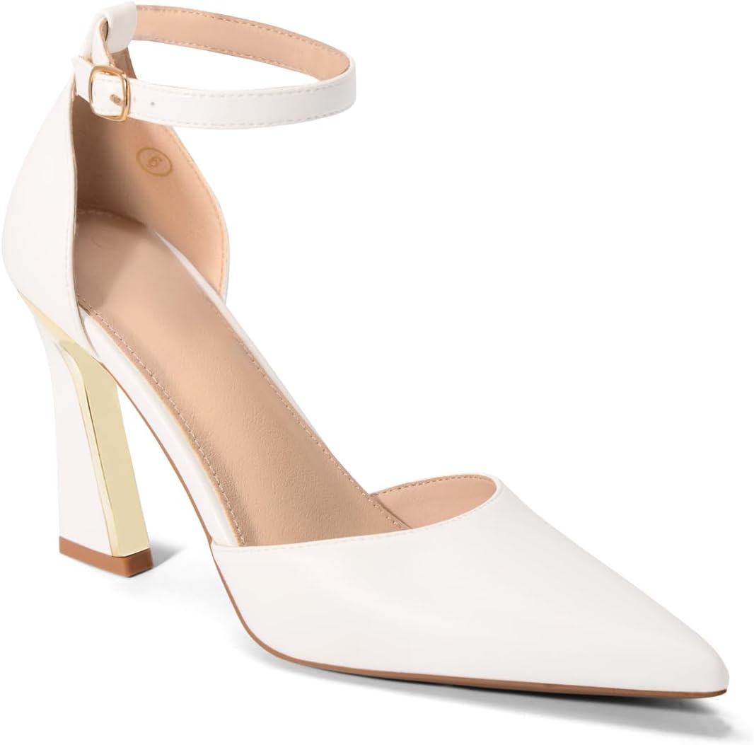 Womens Pumps Point Closed Toe High Heels Ankle Strap Heeled Sandals