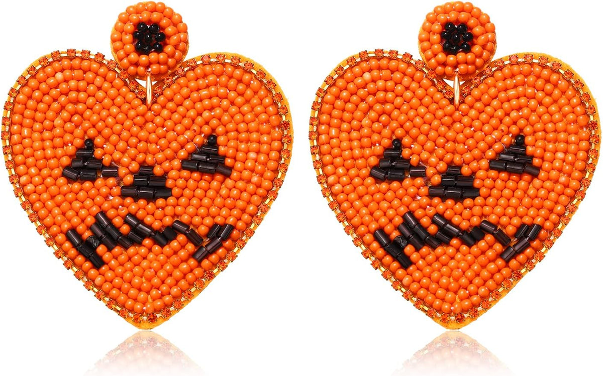 Halloween Beaded Boo Earrings for Women - Spooky Ghost Pumpkin Drop Dangle Jewelry - Handmade Gothic Costume Party Holiday Festive Gifts