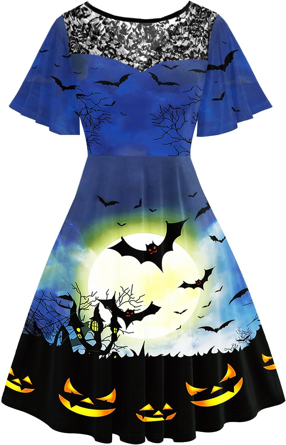 Women Halloween Dress Lace Flutter Sleeve A-Line Party Dresses