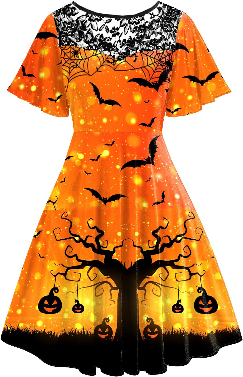 Women Halloween Dress Lace Flutter Sleeve A-Line Party Dresses