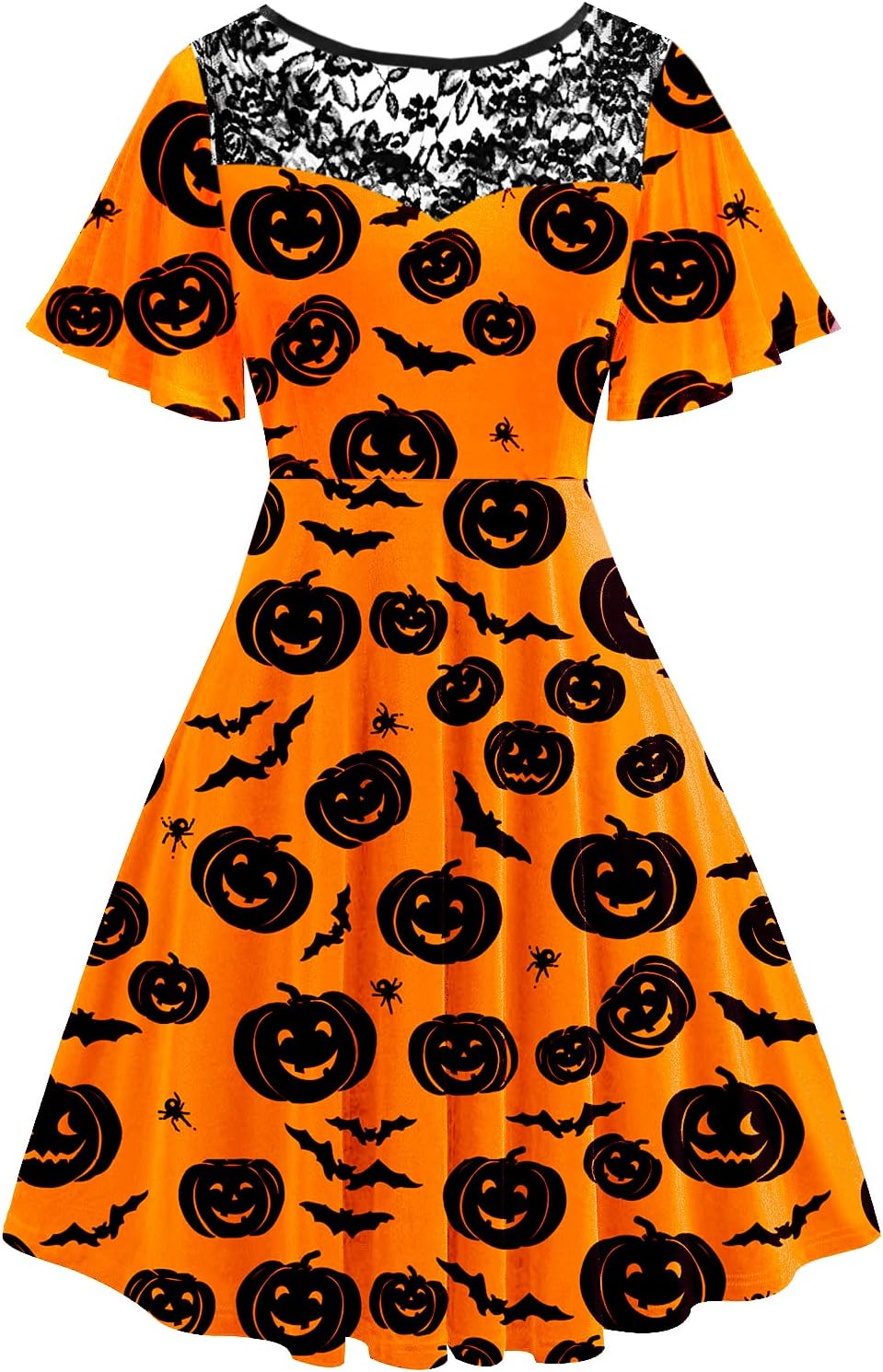 Women Halloween Dress Lace Flutter Sleeve A-Line Party Dresses