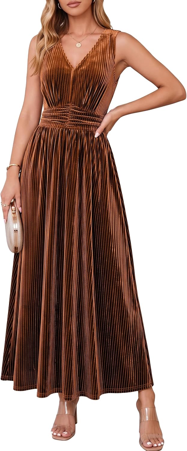 Simplee Womens Velvet Sleeveless Formal Wedding Guest Cocktail Maxi Dress