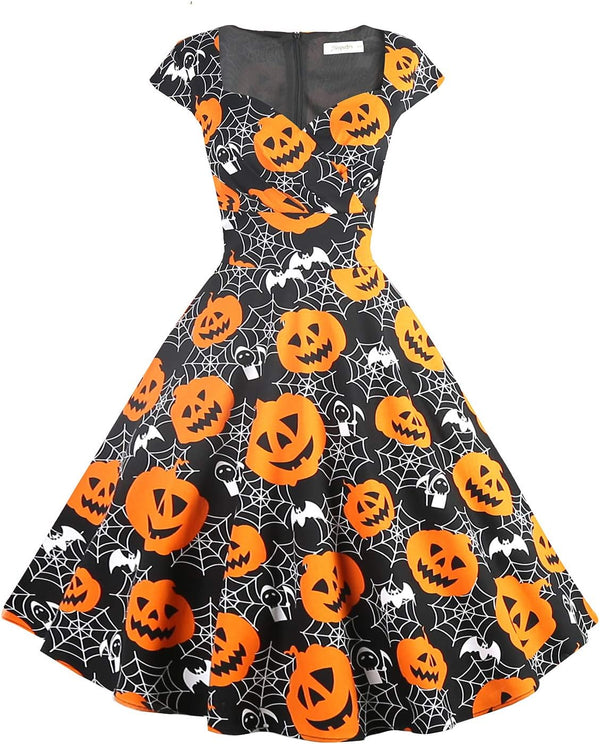 Women's Cap Sleeve 1950s Retro Vintage Cocktail Swing Dresses with Pocket