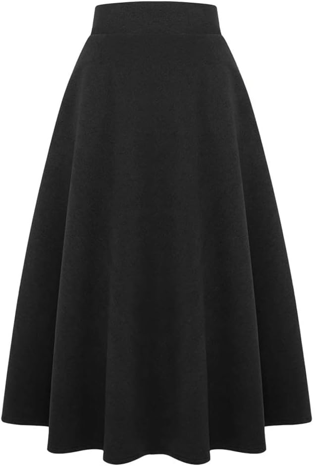 Long Plaid Wool Skirt for Womens Winter Fall Warm High Elastic Waist A line Flared Pleated Wool Tartan Skirts