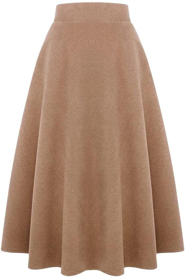 Long Plaid Wool Skirt for Womens Winter Fall Warm High Elastic Waist A line Flared Pleated Wool Tartan Skirts