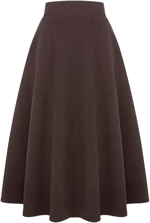 Long Plaid Wool Skirt for Womens Winter Fall Warm High Elastic Waist A line Flared Pleated Wool Tartan Skirts