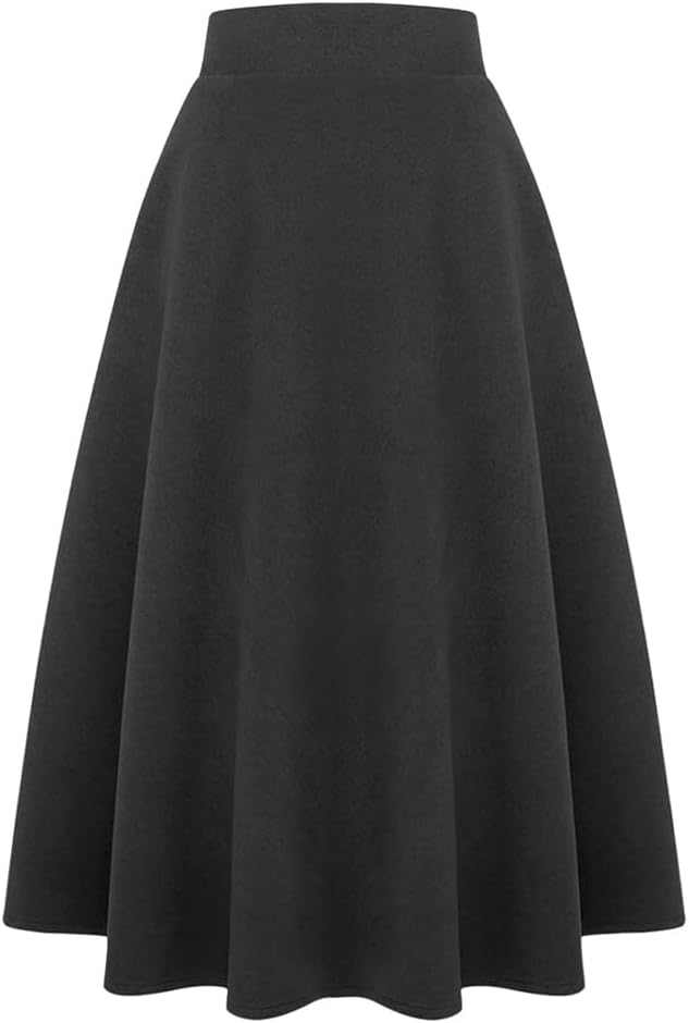 Long Plaid Wool Skirt for Womens Winter Fall Warm High Elastic Waist A line Flared Pleated Wool Tartan Skirts