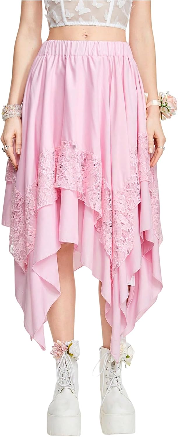 Verdusa Women's Renaissance Flowy Lace Asymmetrical Skirt Whimsical Clothes