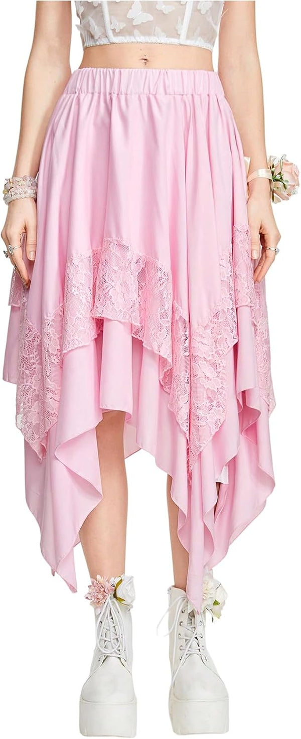 Verdusa Women's Renaissance Flowy Lace Asymmetrical Skirt Whimsical Clothes