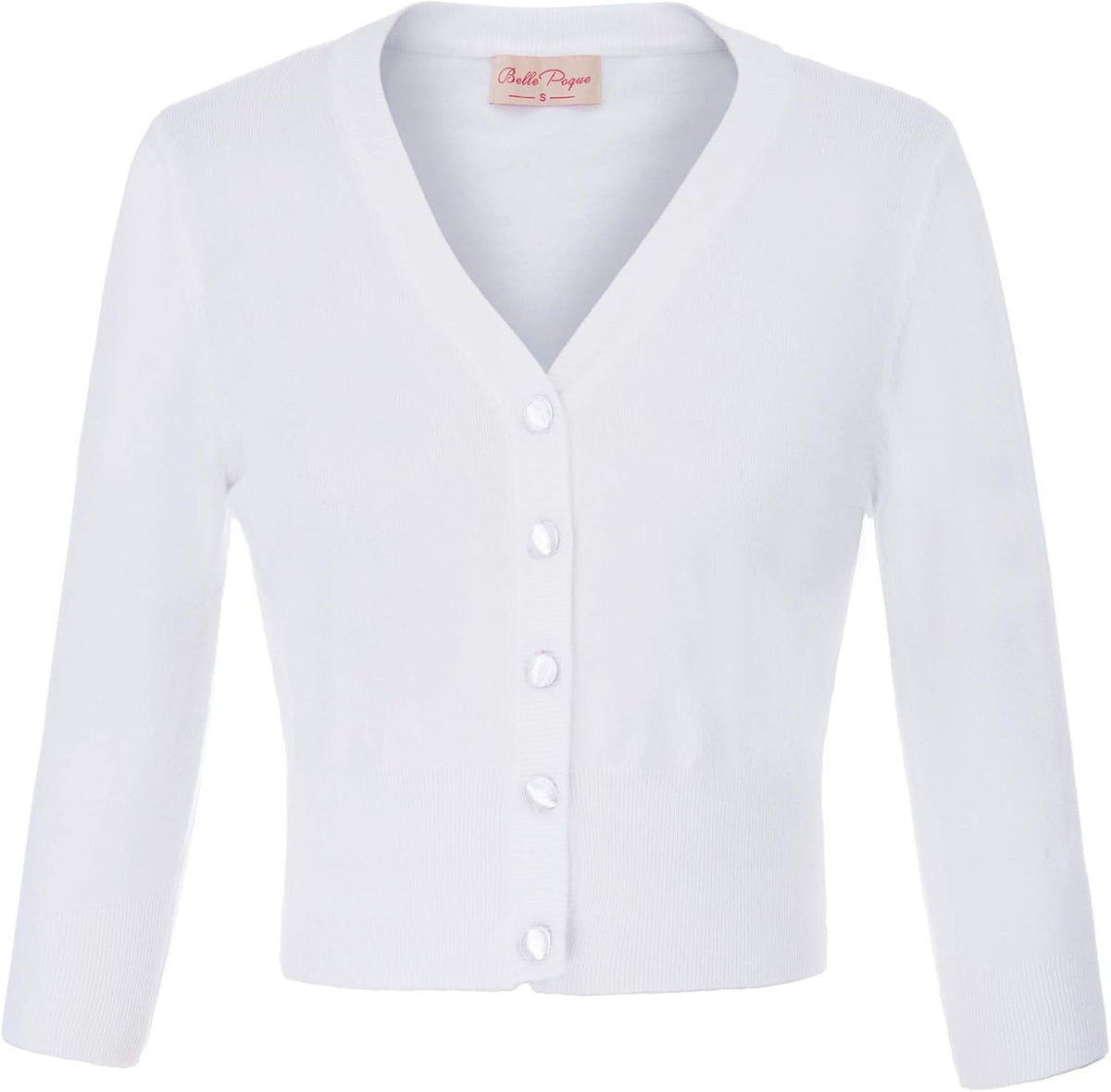 Women's 3/4 Sleeve Cropped Cardigan Shrug — Button-Down Sweater