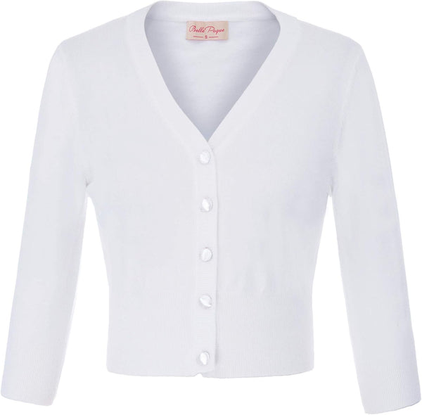 Women's 3/4 Sleeve Cropped Cardigan Shrug — Button-Down Sweater