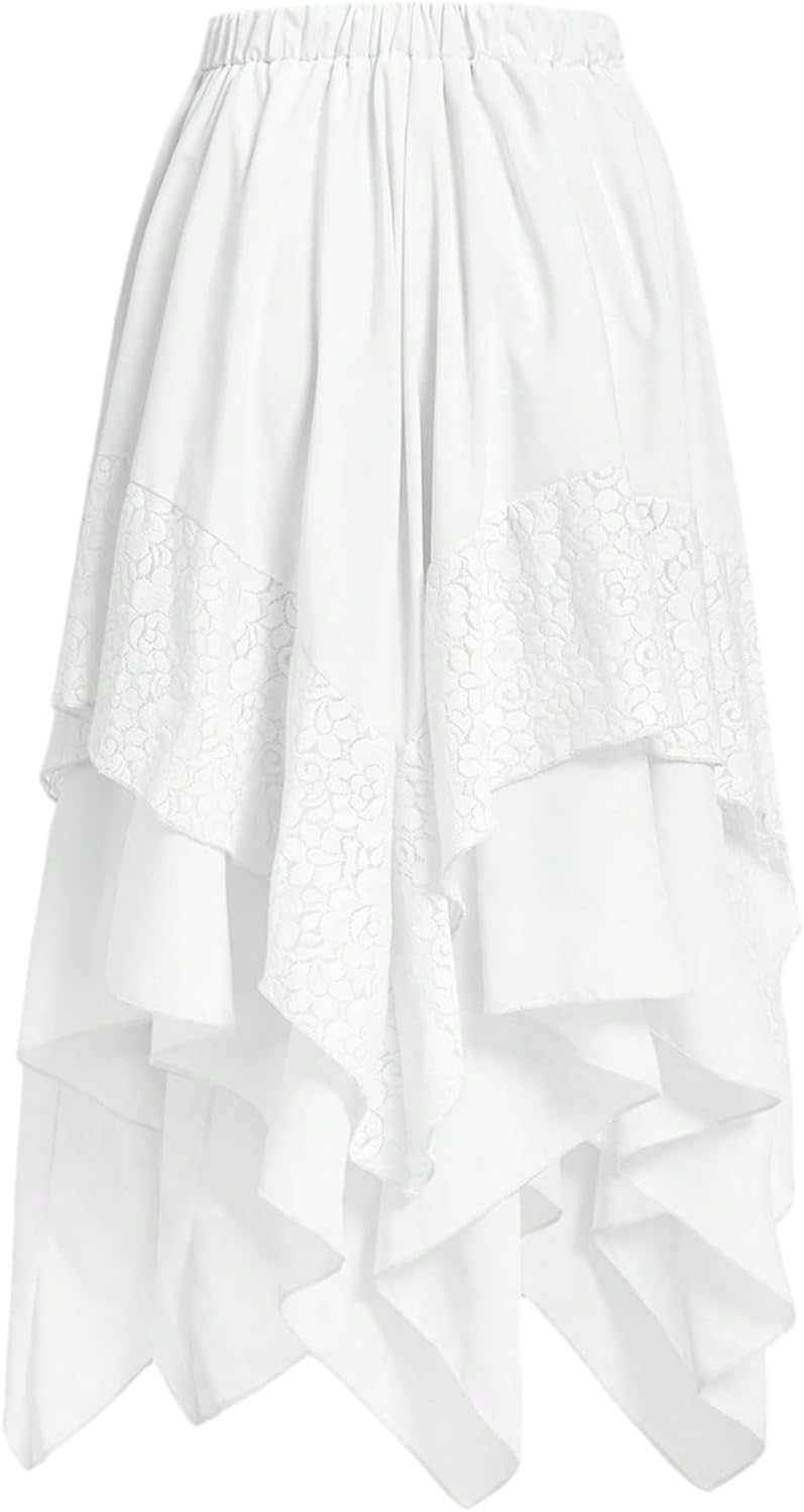 Verdusa Women's Renaissance Flowy Lace Asymmetrical Skirt Whimsical Clothes