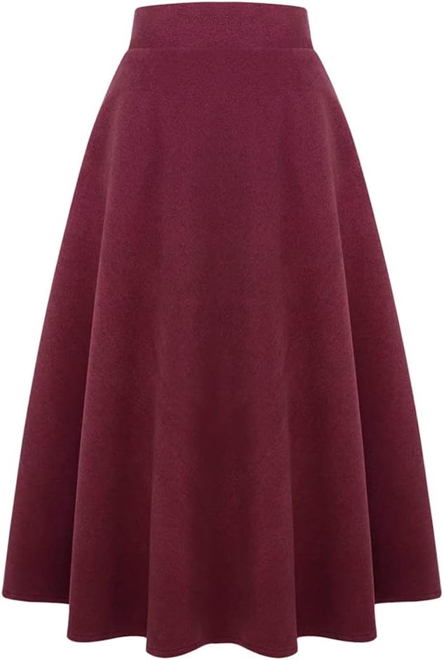 Long Plaid Wool Skirt for Womens Winter Fall Warm High Elastic Waist A line Flared Pleated Wool Tartan Skirts