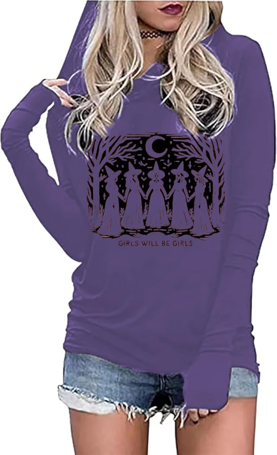 Halloween Horror Skull Silhouette Hoodie Women Long Sleeve Sweatshirt Novelty Pullover Hoodie