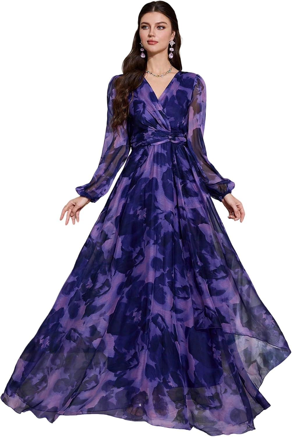 Womens Summer Dresses,Floral Patterns Vintage Elegant Cocktail Long Sleeve Boho Casual Maxi Wedding Guest Dresses for Women