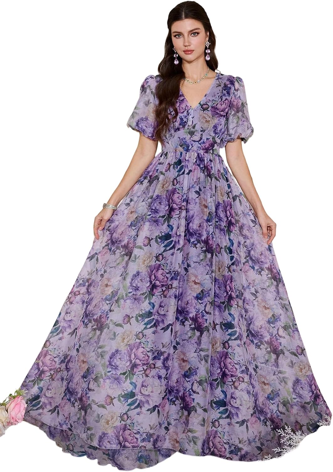 Womens Summer Dresses,Floral Patterns Vintage Elegant Cocktail Long Sleeve Boho Casual Maxi Wedding Guest Dresses for Women
