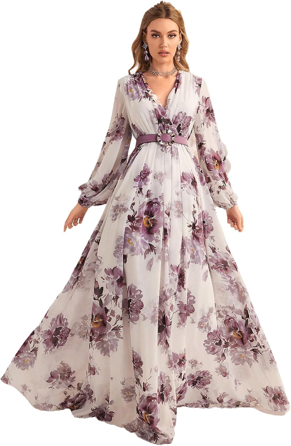 Womens Summer Dresses,Floral Patterns Vintage Elegant Cocktail Long Sleeve Boho Casual Maxi Wedding Guest Dresses for Women