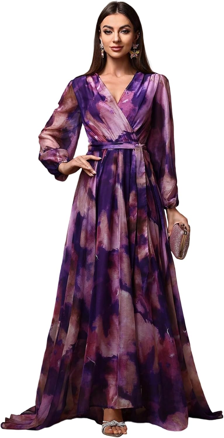 Womens Summer Dresses,Floral Patterns Vintage Elegant Cocktail Long Sleeve Boho Casual Maxi Wedding Guest Dresses for Women