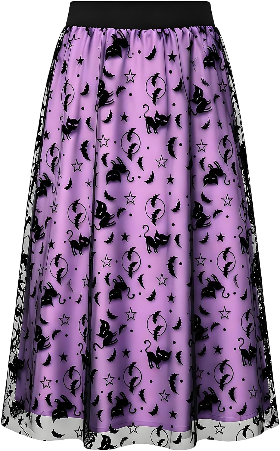 Women's Halloween Tulle Midi Skirt, Flocked Print Witch Costume Skirt