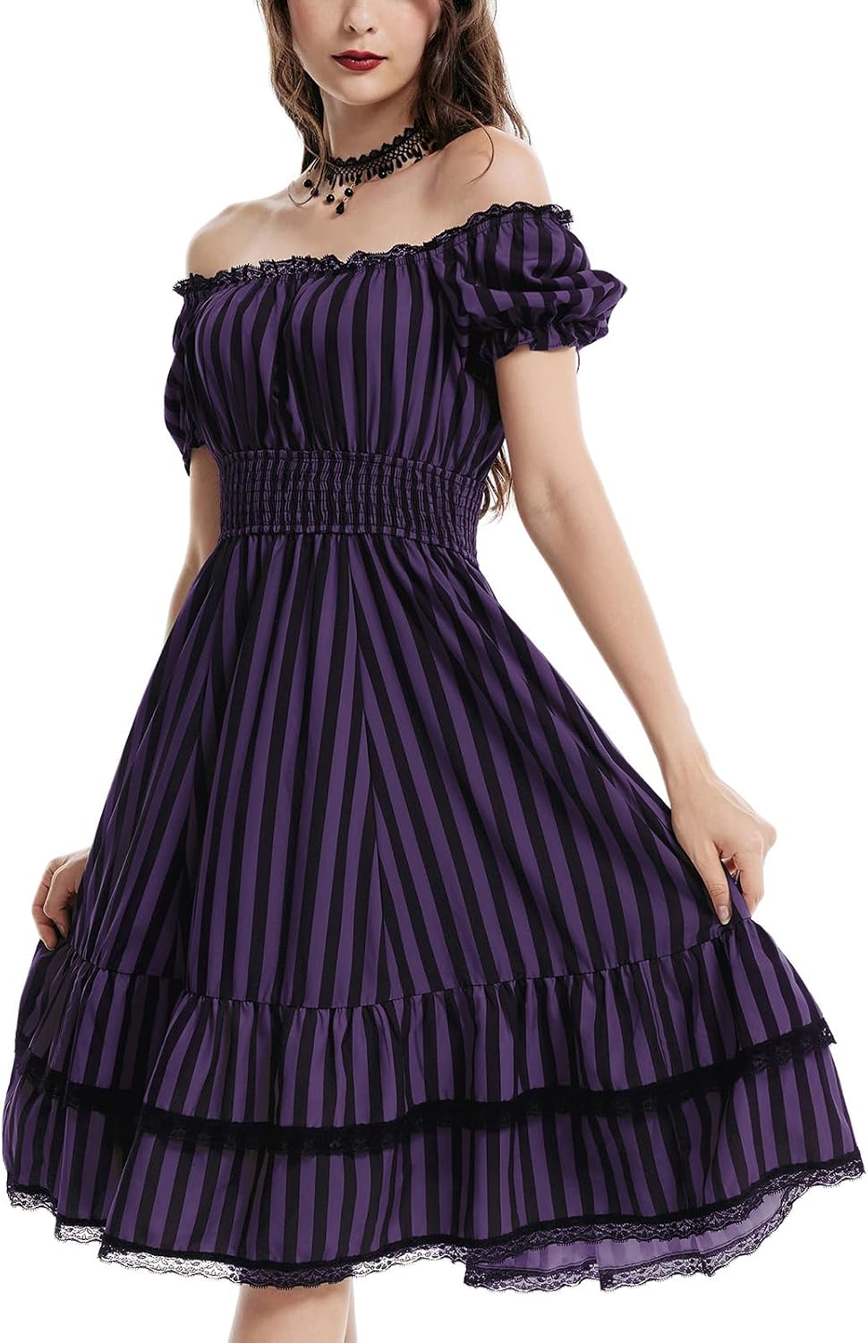 Scarlet Darkness Womens Gothic Pirate Corset A Line Midi Dress with Pockets