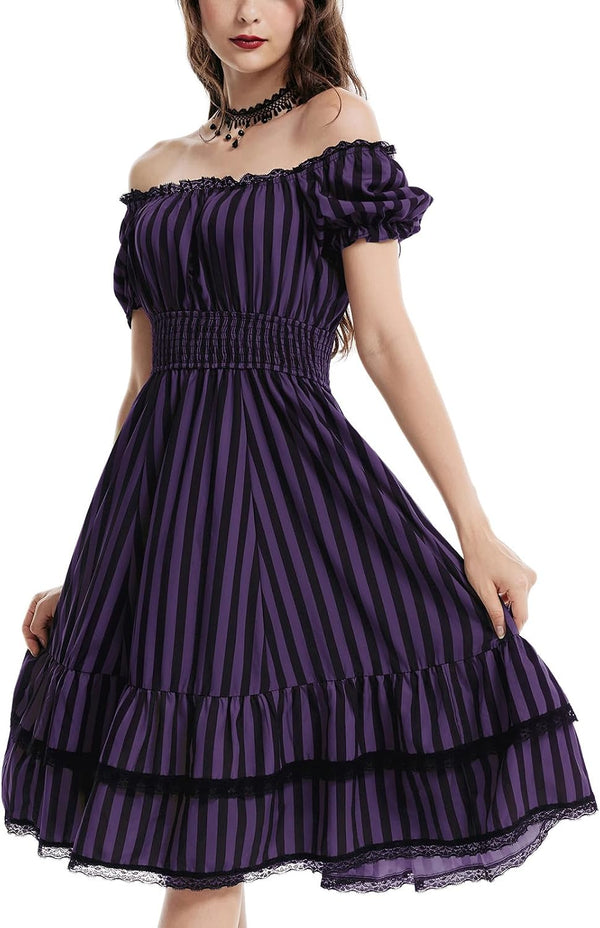 Scarlet Darkness Womens Gothic Pirate Corset A Line Midi Dress with Pockets