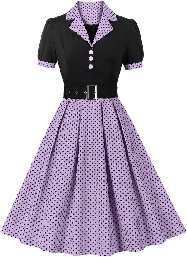 1950s Retro Polka Dot & Stripe Swing Cocktail Dress