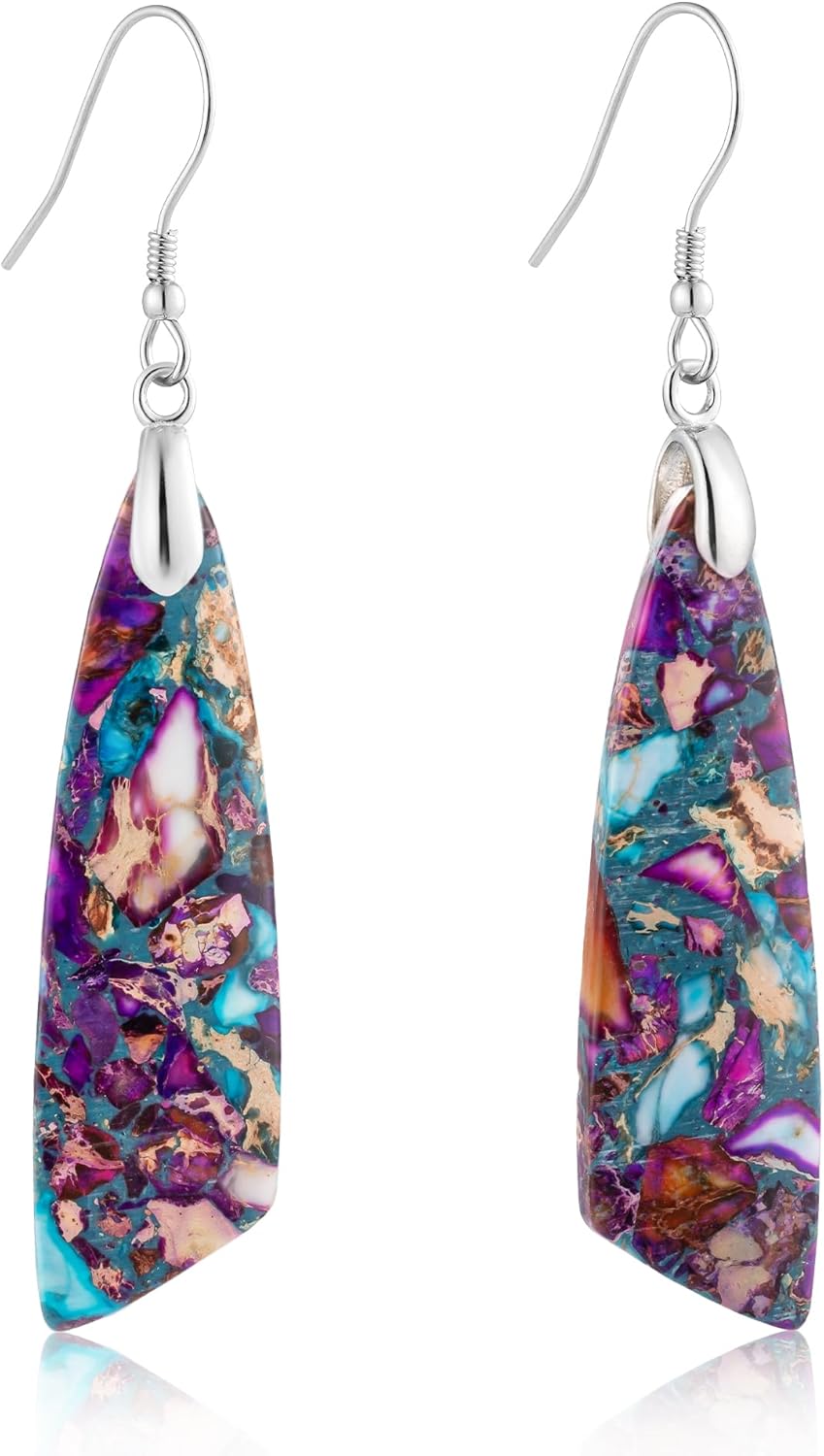 Jasper Stone Fishhook Drop Earrings