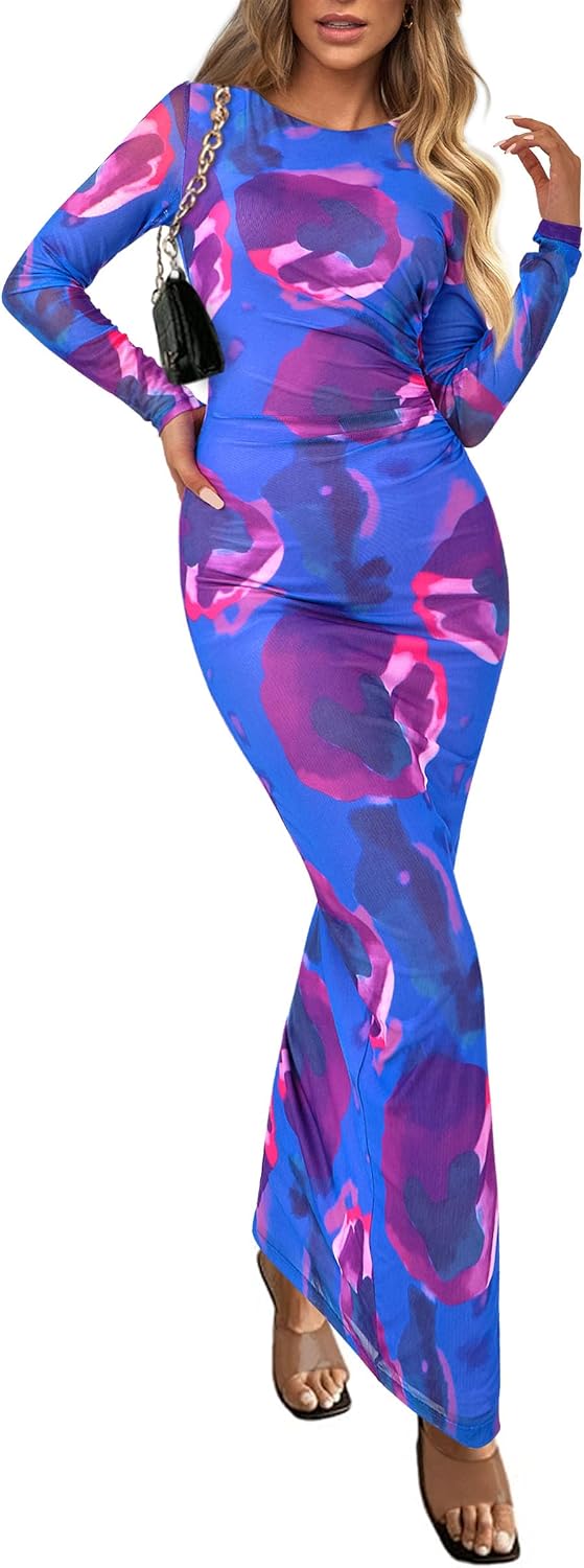 PRETTYGARDEN Women's Floral Bodycon Maxi Fall Dress