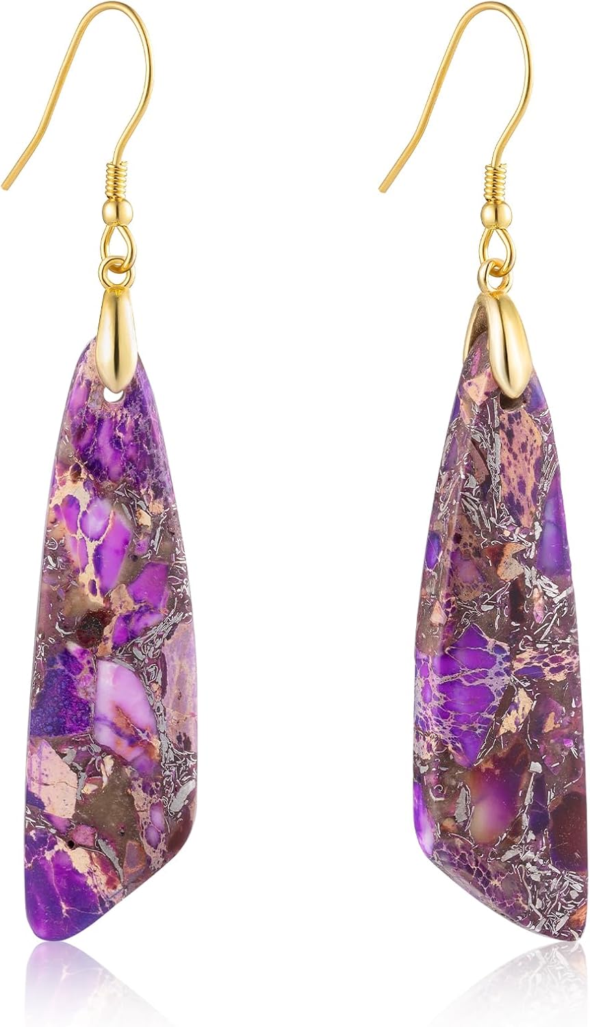 Jasper Stone Fishhook Drop Earrings