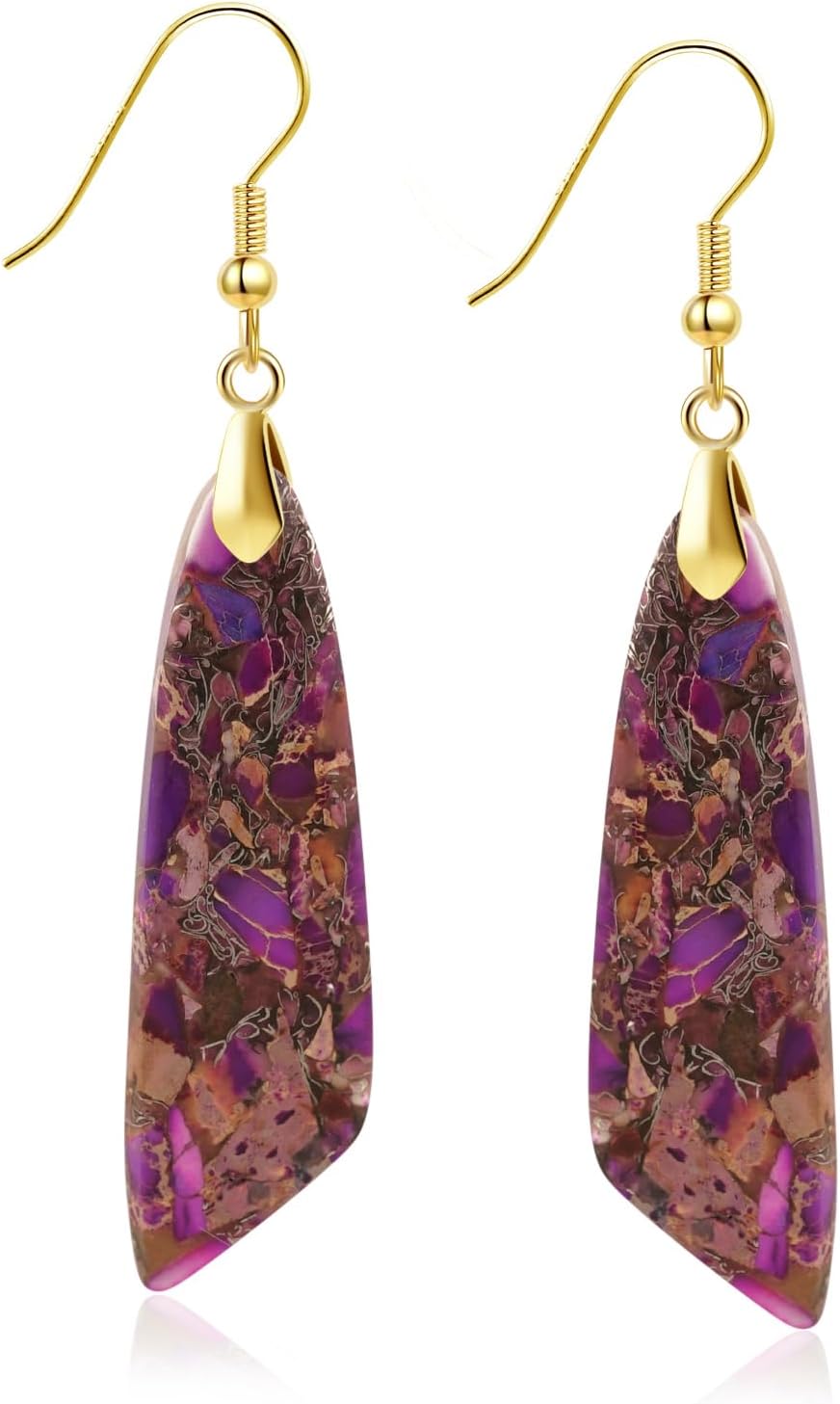 Natural Healing Stone Fishhoop Dangle Drop Earrings Statement Gold silver earrings