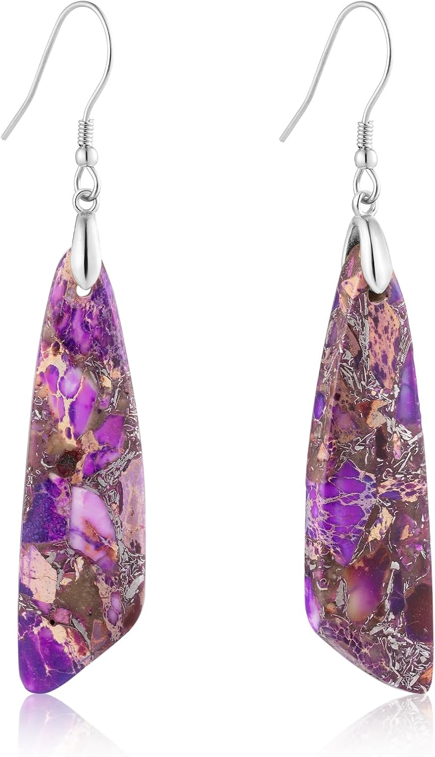 Jasper Stone Fishhook Drop Earrings